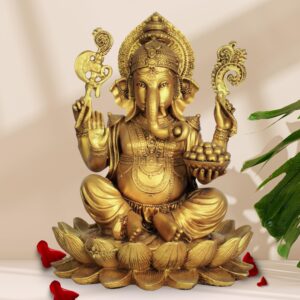 Ganesha Idol 10″ – Blessing Mudra with Modak & Shastra, Diwali Decor