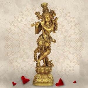 TheShilp Polyresin Krishna Idol – 30″ Antique Gold, Spiritual & Meditation Decor