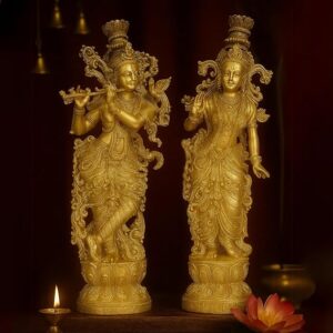 THE SHILP Radha Krishna Statue Set – 14″ Gold Polyresin, Spiritual & Gift Decor