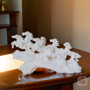 Marble 7 Running Horses Statue, Glossy White Horses on Wave Base, 45 cm | Elegant Home Decor Accent for Living Room, Office, Hall, & Shelf