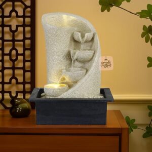 Cream 3-Step Tabletop Waterfall Fountain – LED Indoor Decor