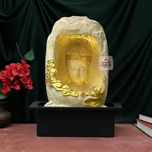 Meditating Buddha Waterfall Fountain – Gold & White