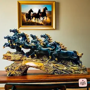 7 Running Horses Statue Elegant Home Decor Accent for Living Room, Office, Hall, & Shelf (Black)