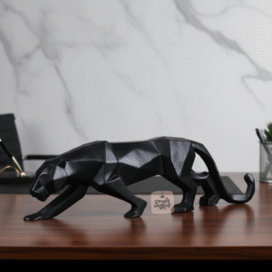 Geometric Black Panther Resin Figurine (19”) – Wildlife Desk Decor