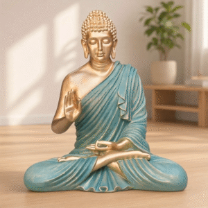 Decorative Sitting Buddha Statue – 2 Feet | White & Gold Finish