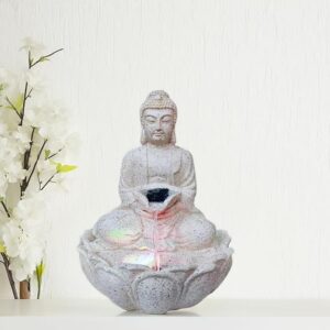 Lotus Buddha Water Fountain for Home  (White)
