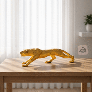 Golden Jaguar Figurine, Resin, Decorative Sculpture, Modern Home Decor