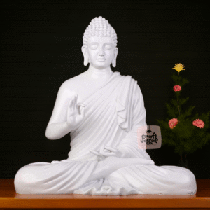 2 Ft White & Golden Gautam Buddha Idol – Large Fiberglass Meditation Statue (Full Glossy (White)