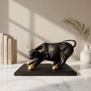 Bull Sculpture, Black and Gold, Resin Figurine, Modern Luxury Decor